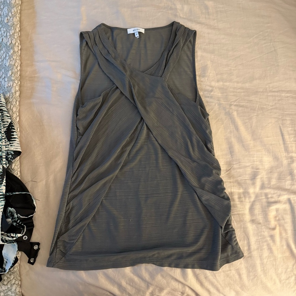 Reiss Charcoal Draped Sleeveless Blouse